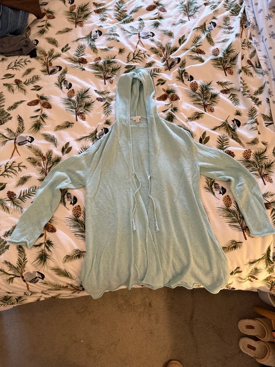J. Jill Sweaters - J. Jill Light Aqua Hooded Open Cardigan Sweater